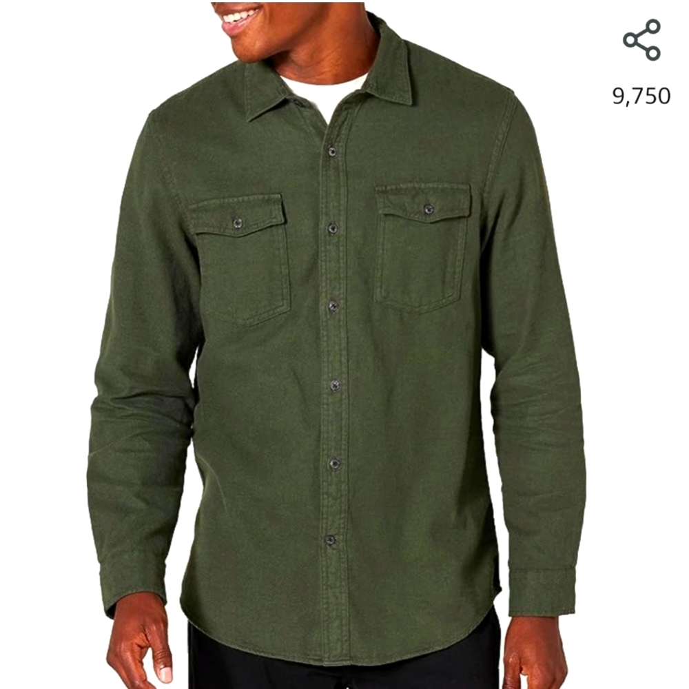 Amazon Essentials slim fit Olive green flannel shirt - Small